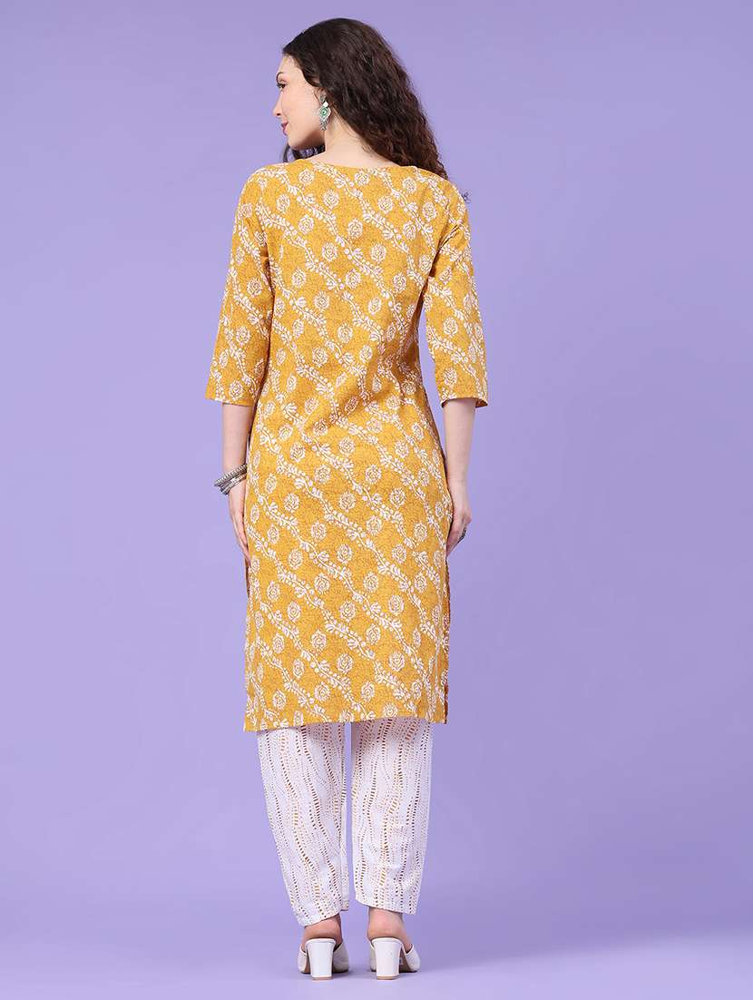 women printed three quarter sleeve kurta pant set - 22439642 -  Standard Image - 3