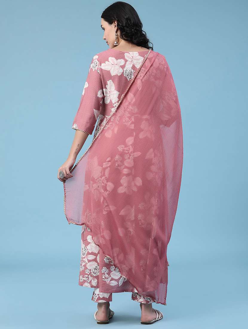 women printed three quarter sleeves kurta pant set with dupatta - 22439648 -  Standard Image - 3