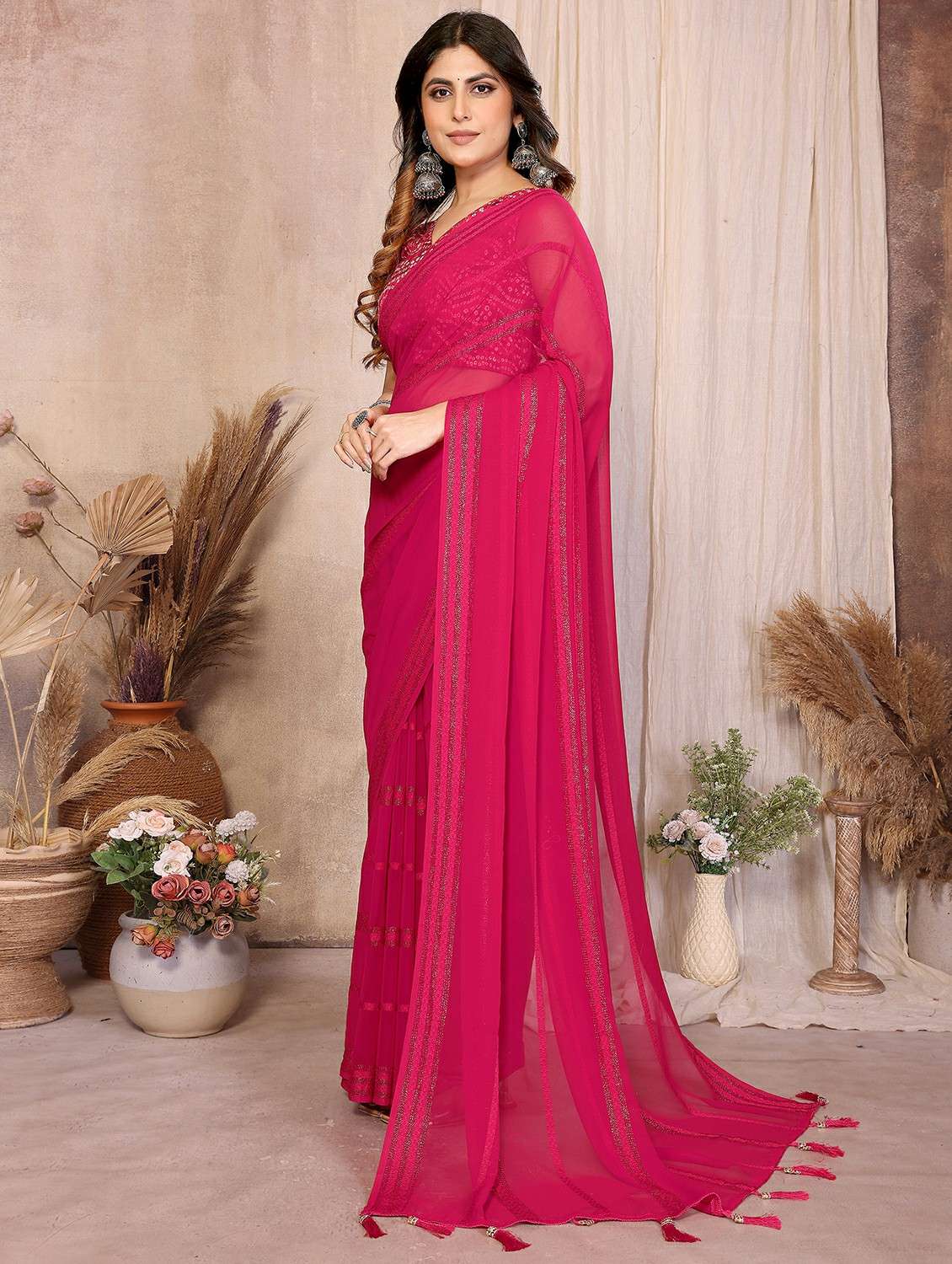women self design plain saree with blouse - 22439659 -  Standard Image - 3