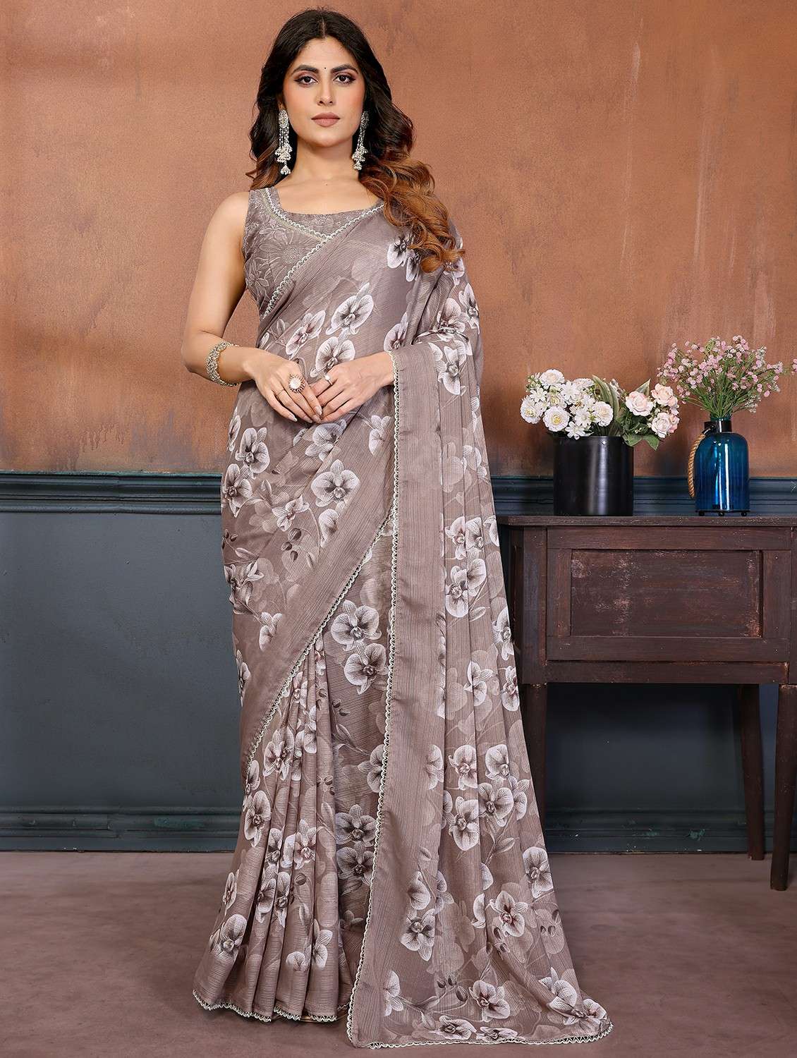 women floral printed saree with blouse