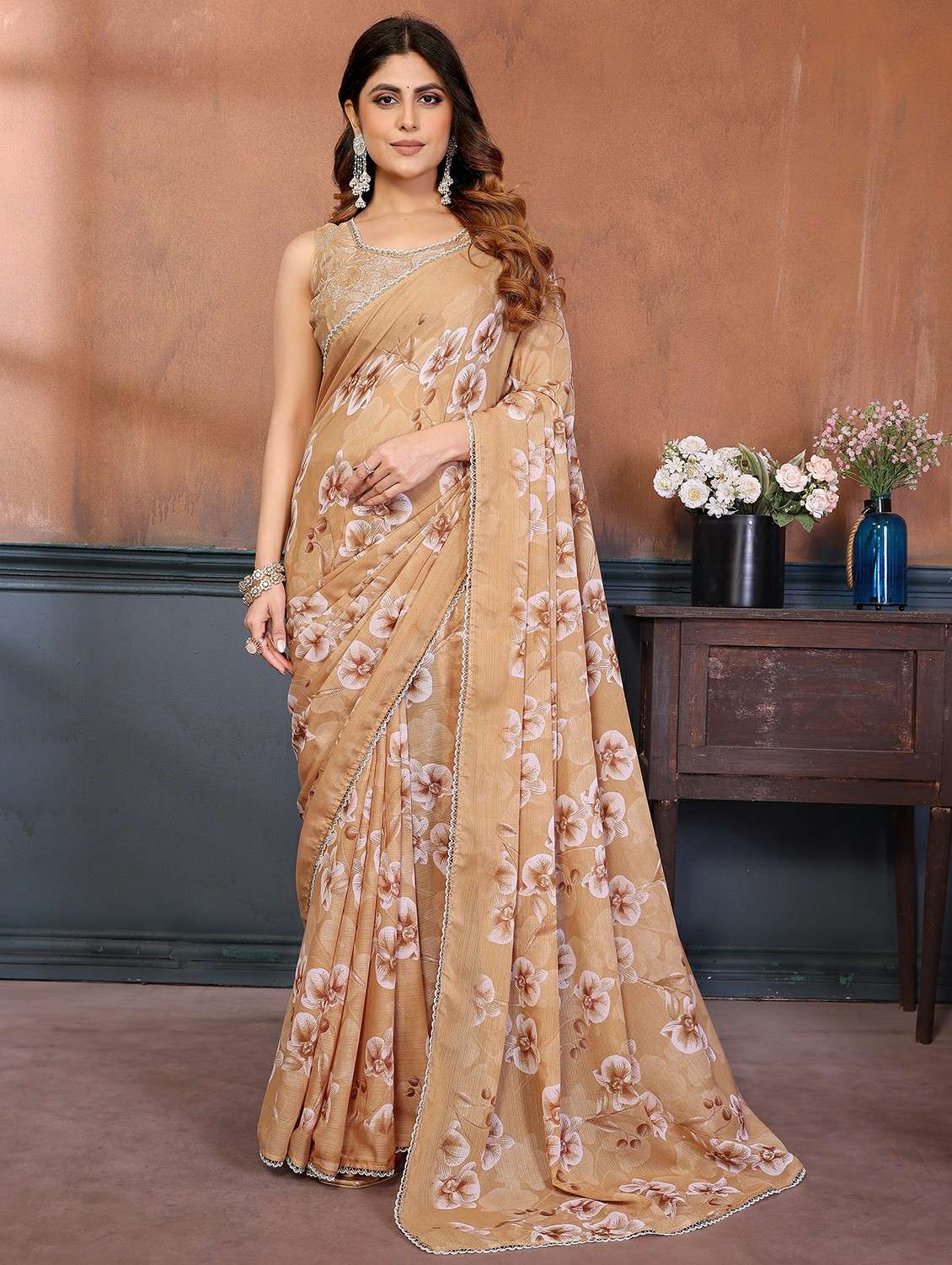 women floral printed saree with blouse
