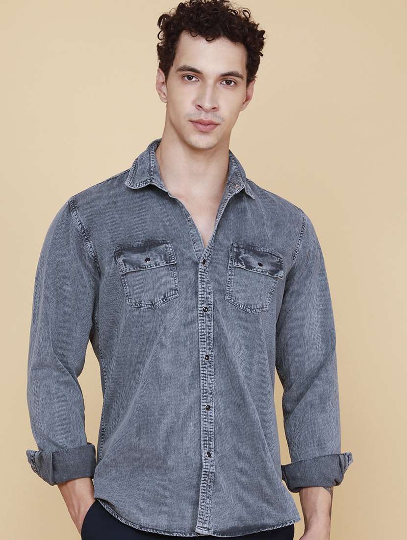 men textured long sleeve regular fit casual shirt