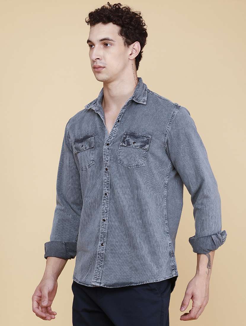 men textured long sleeve regular fit casual shirt - 22439689 -  Standard Image - 3