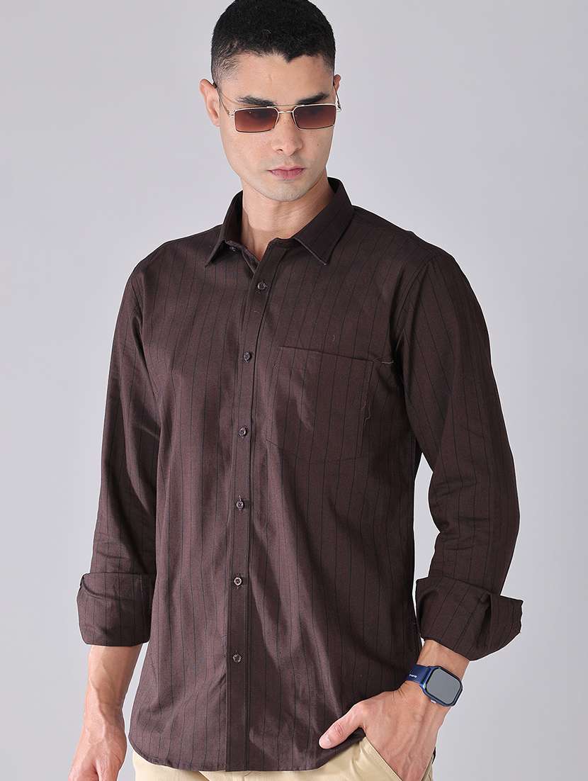 men striped long sleeve regular fit casual shirt