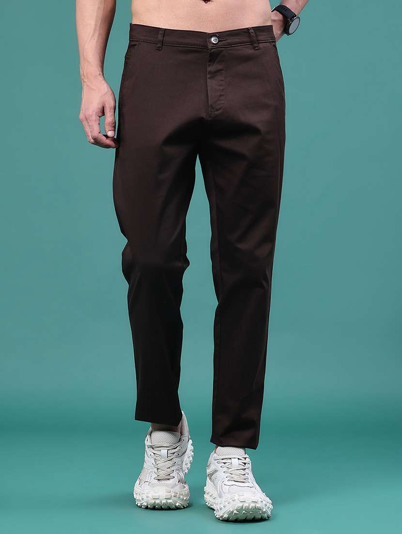 men solid mid rise chinos casual trouser