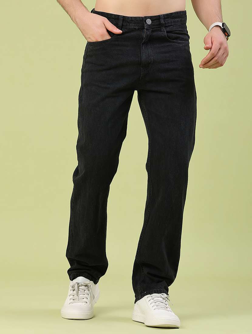 men plain mid rise full length straight jeans