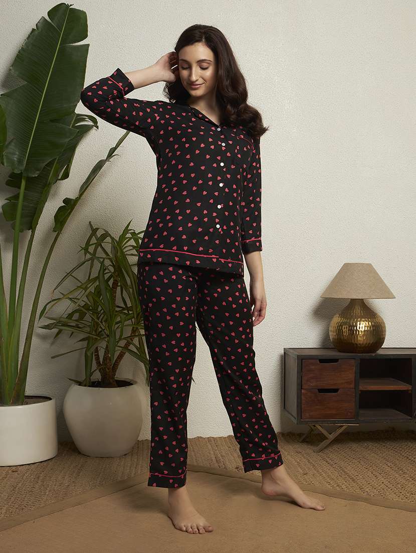 women black  printed rayon pyjama set nightwear set - 22439823 -  Standard Image - 3