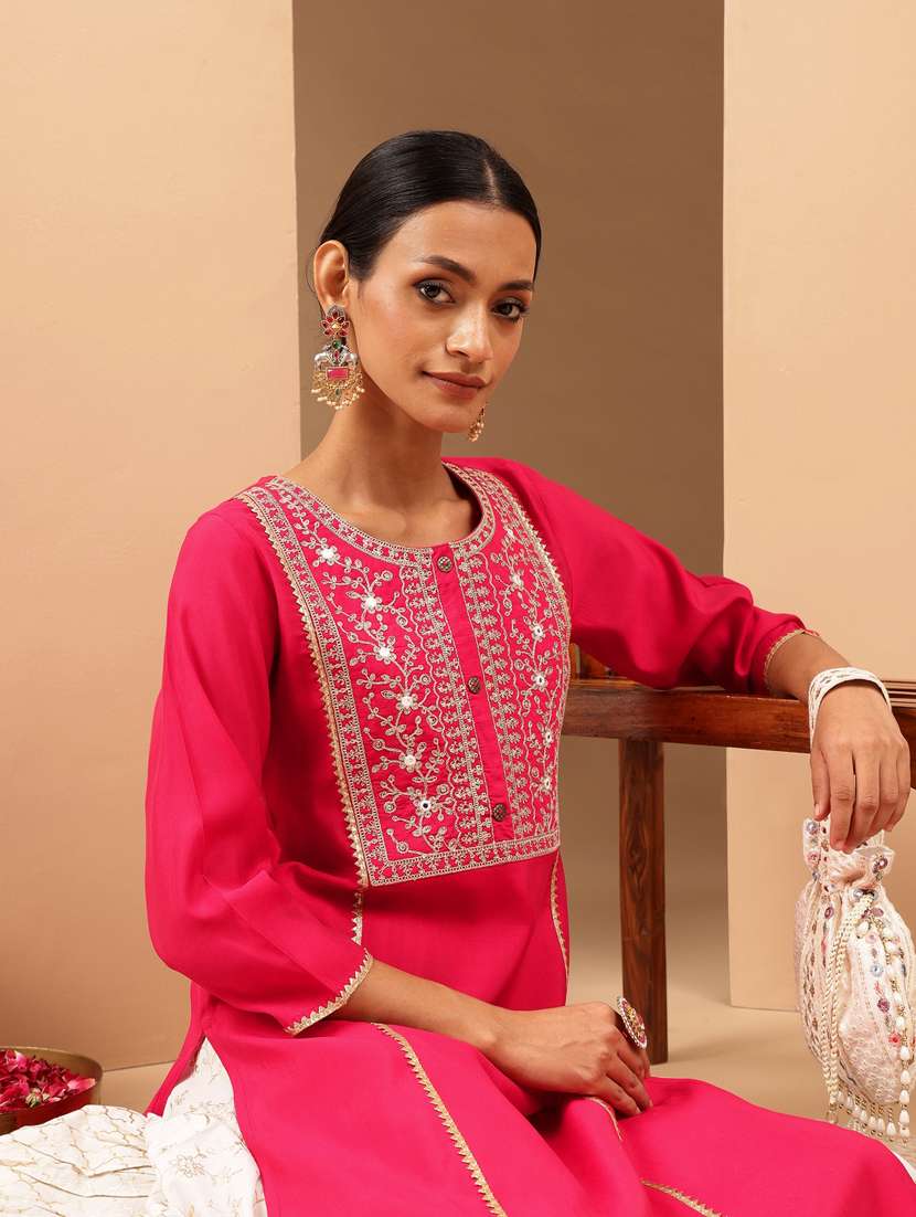 embroidered chanderi straight kurta  - 22439840 -  Standard Image - 5