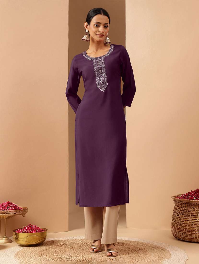 purple chanderi straight kurta