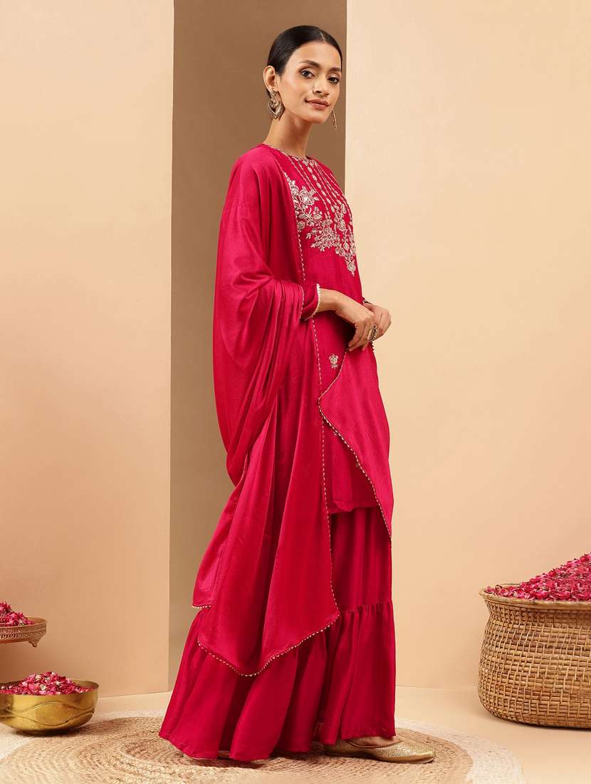 pink silk blend kurta sharara  set - 22439851 -  Standard Image - 3