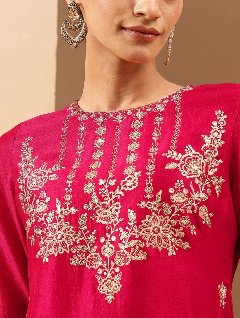 pink silk blend kurta sharara  set - 22439851 -  Standard Image - 5
