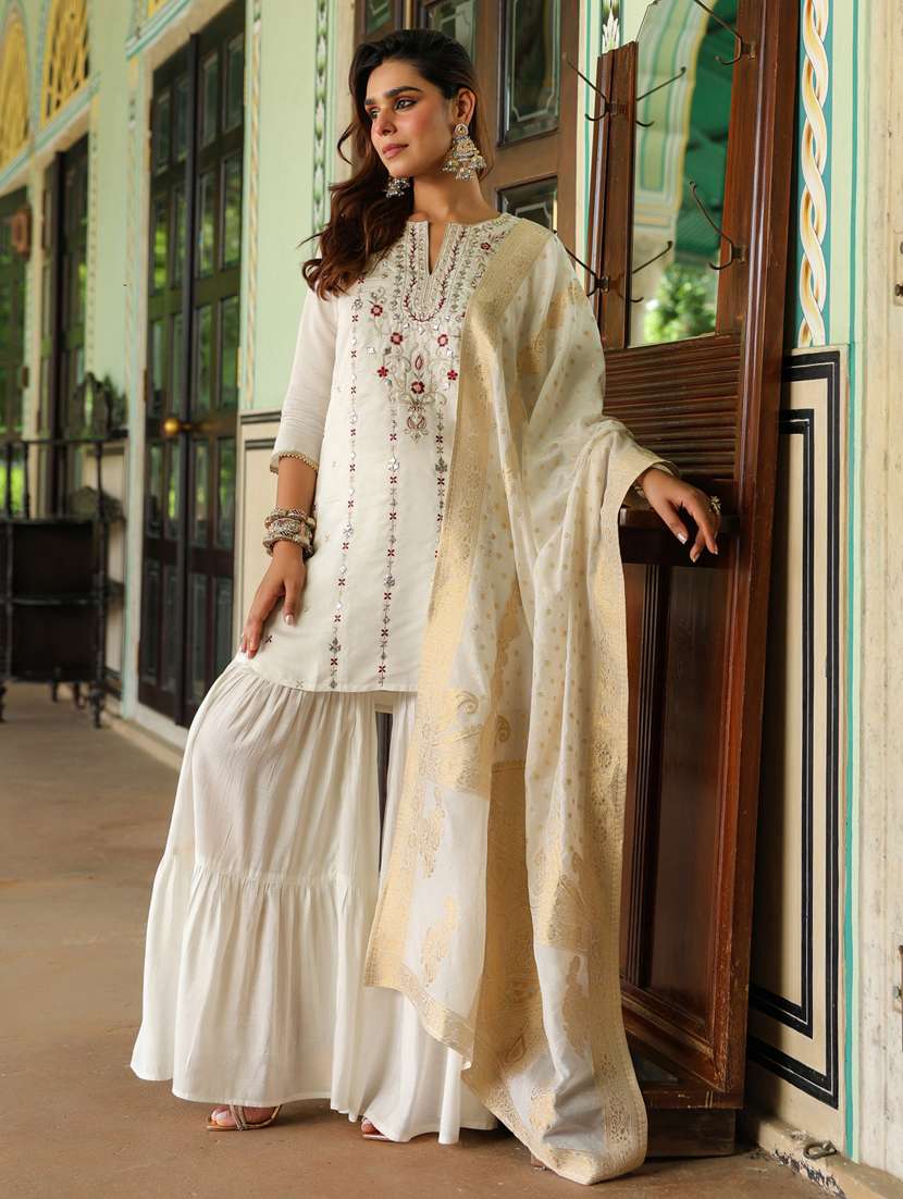 off white embroidered kurta sharara set - 22439852 -  Standard Image - 3