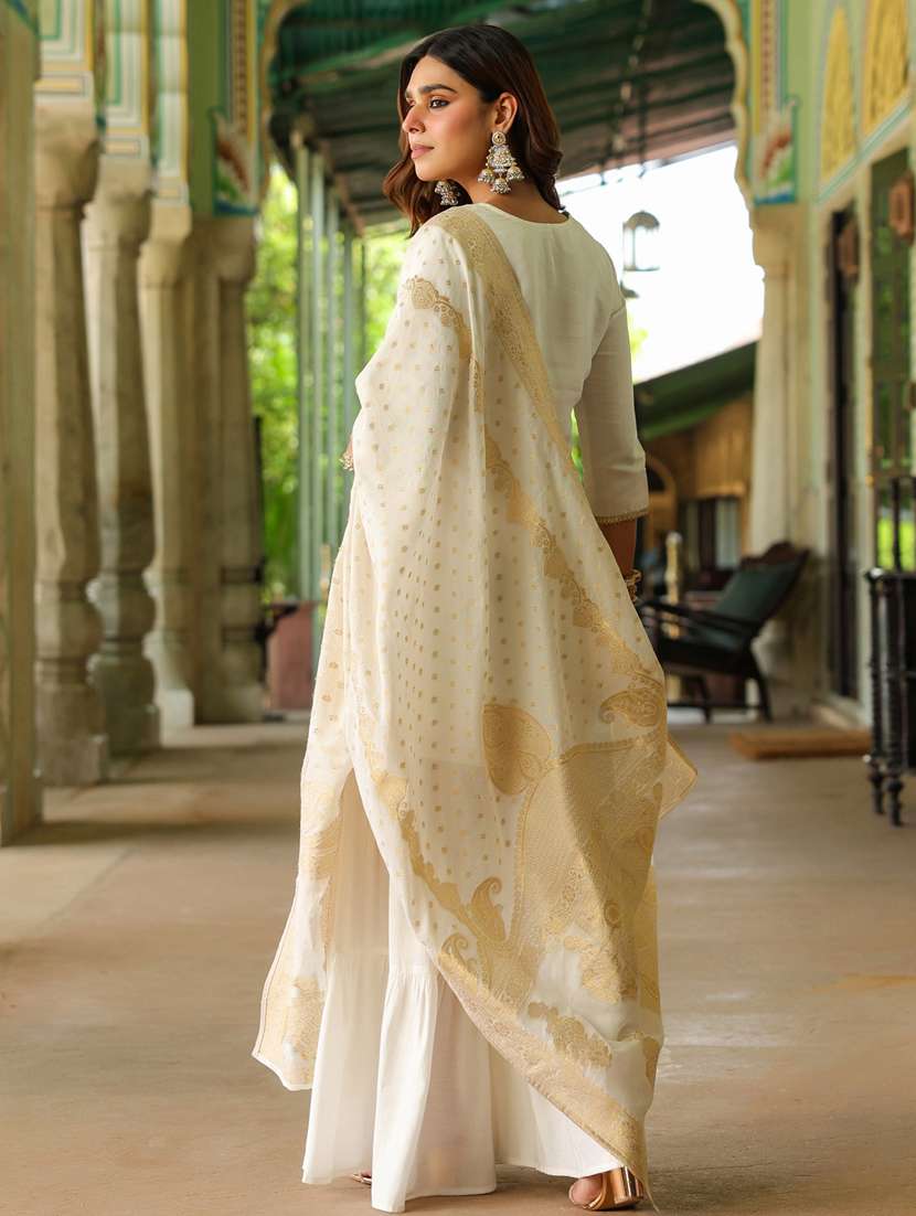 off white embroidered kurta sharara set - 22439852 -  Standard Image - 5