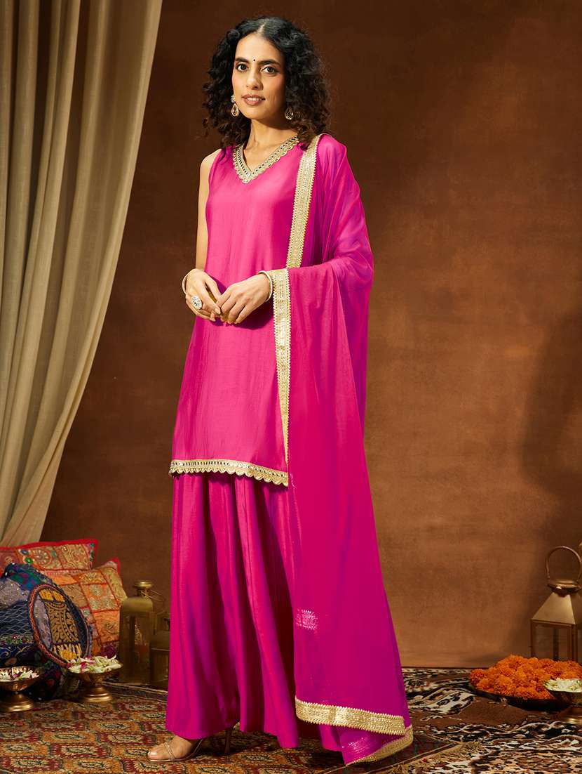 pink chanderi kurta sharara  set - 22439854 -  Standard Image - 3