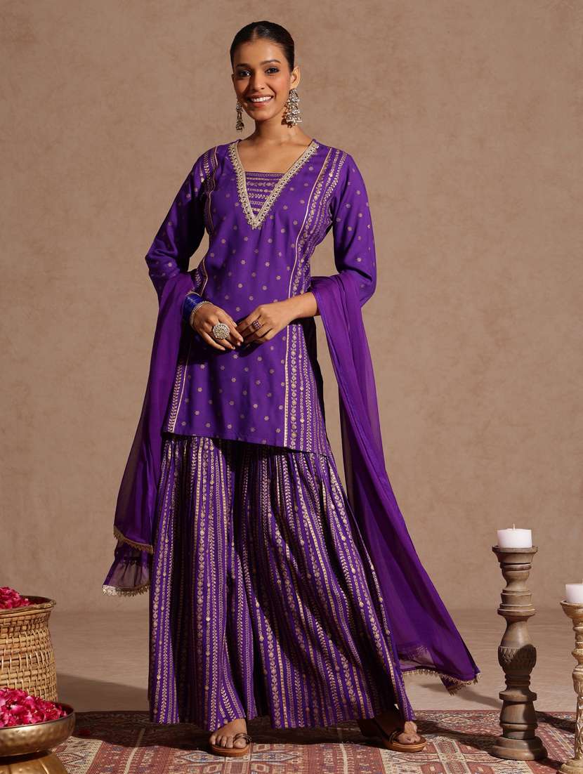 purple rayon kurta sharara  set