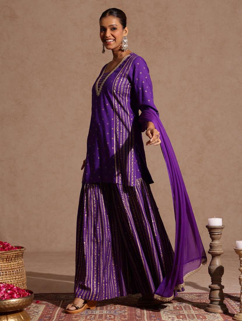purple rayon kurta sharara  set - 22439855 -  Standard Image - 3