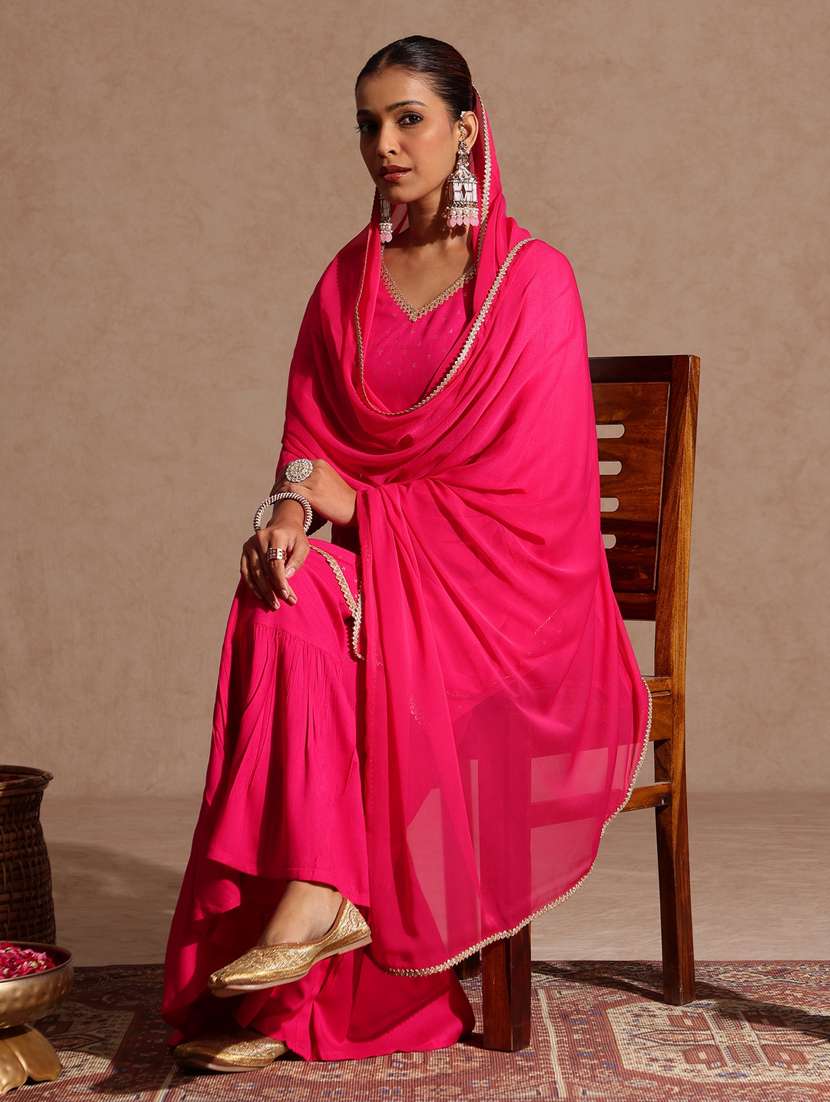 Pink Rayon Kurta Dupatta Set - 22439856 -  Standard Image - 3