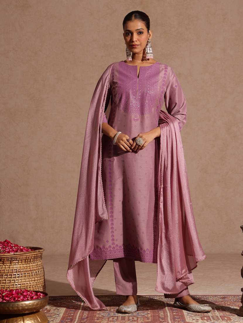 purple silk blend kurta dupatta  set