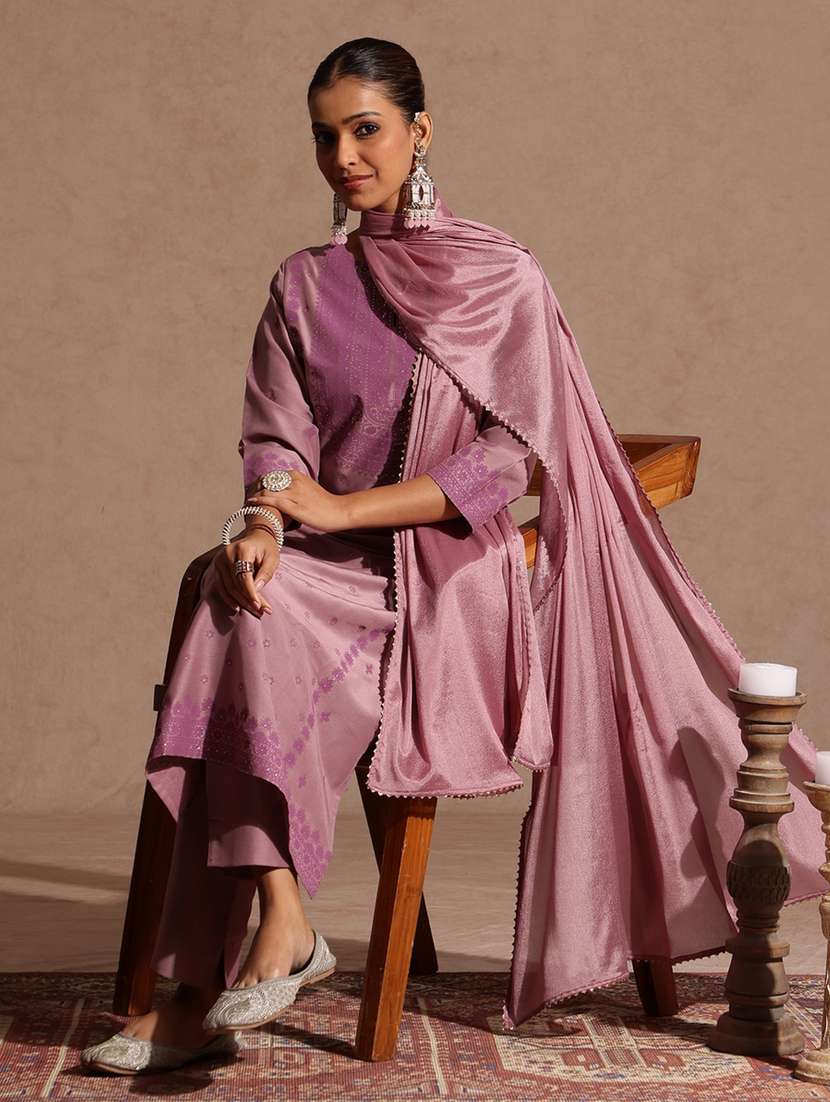 purple silk blend kurta dupatta  set - 22439857 -  Standard Image - 3