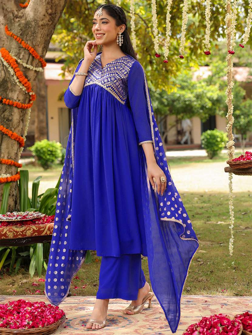 women blue kurta dupatta set - 22439862 -  Standard Image - 3