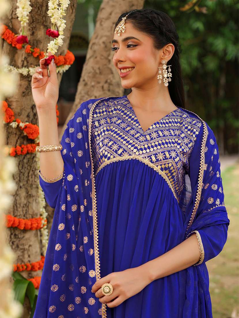 women blue kurta dupatta set - 22439862 -  Standard Image - 5