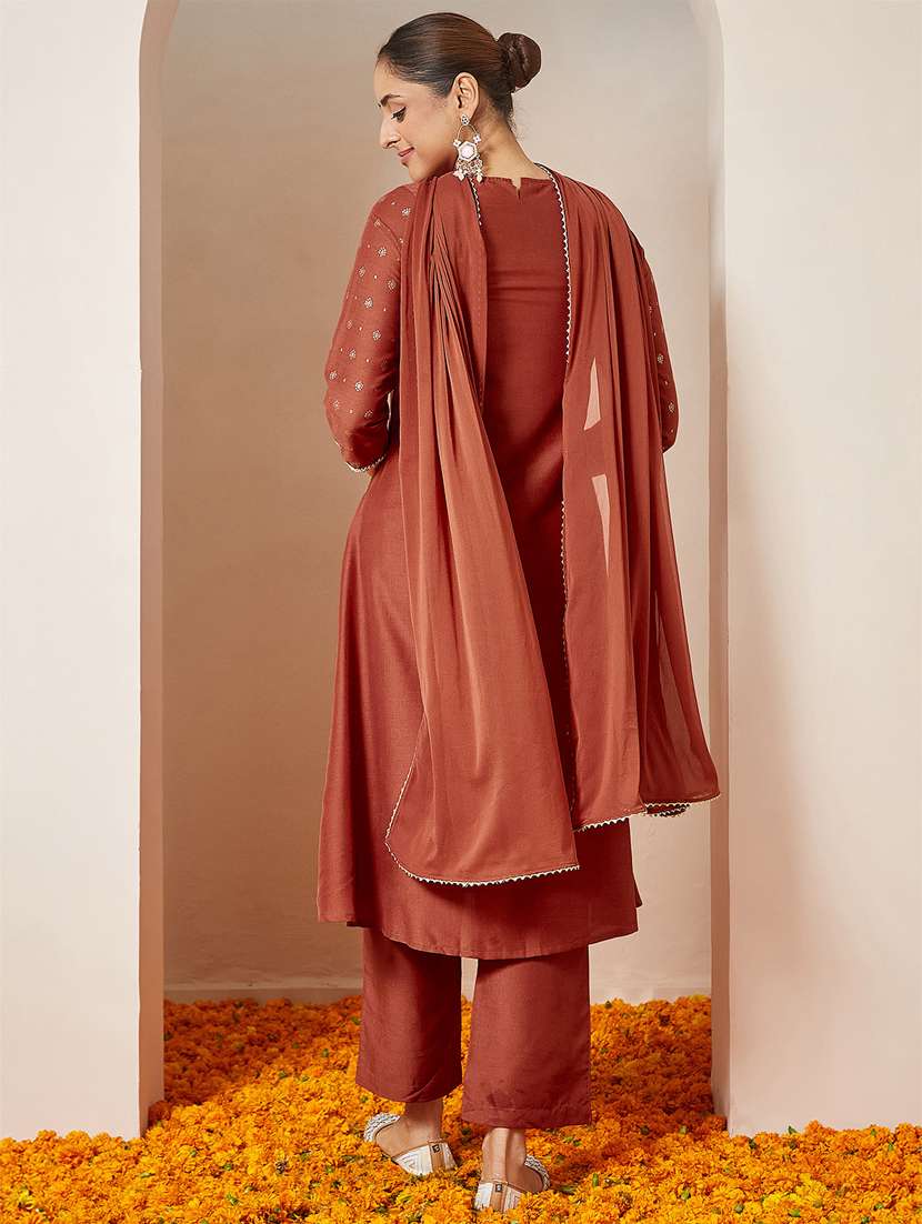 women rust kurta dupatta set - 22439877 -  Standard Image - 5
