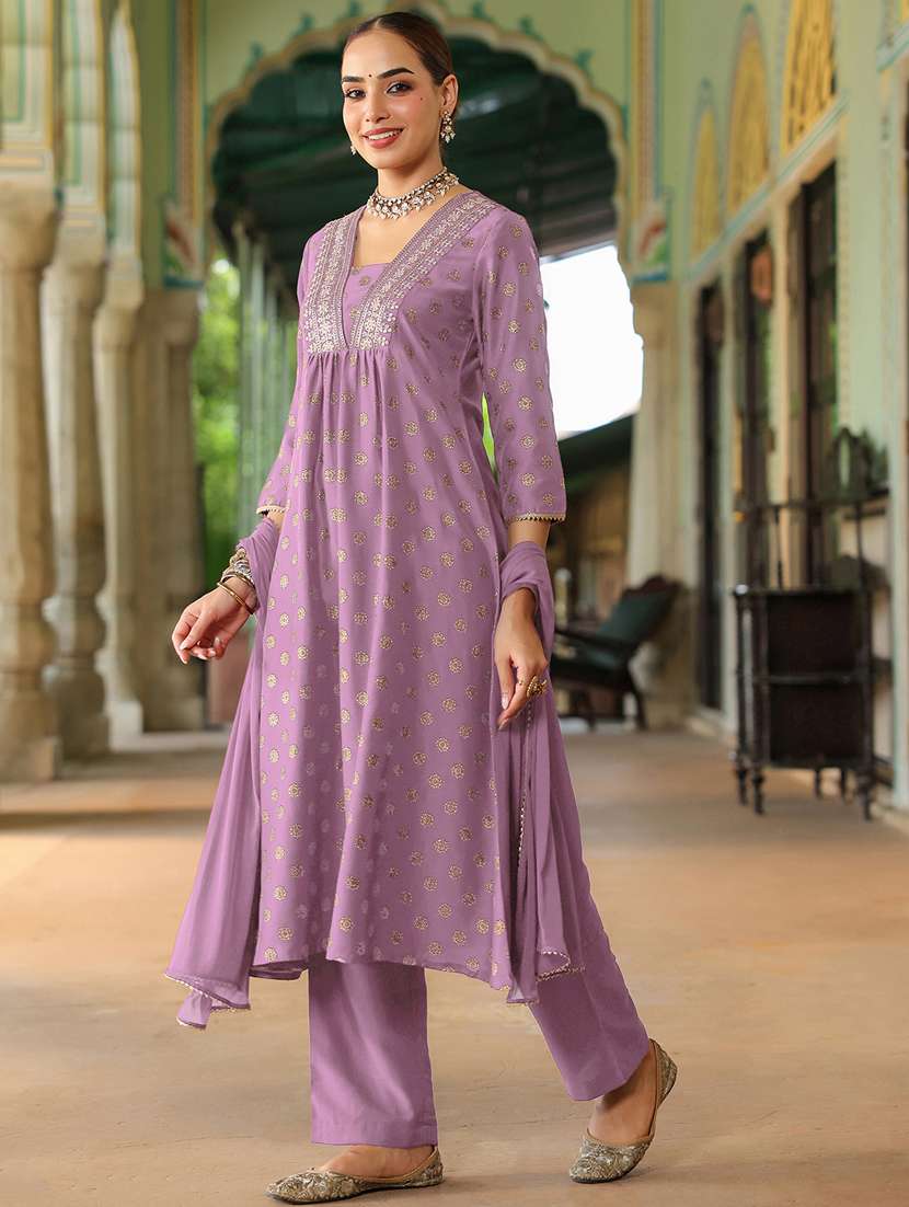 women lavender kurta dupatta set - 22439878 -  Standard Image - 3