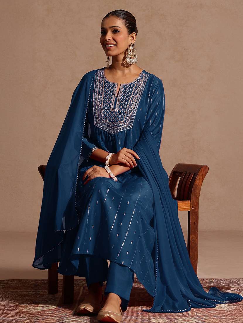 Women Teal Kurta Dupatta Set - 22439879 -  Standard Image - 3