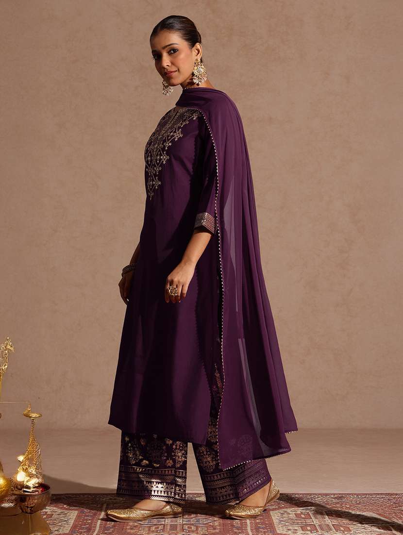 women purple kurta dupatta set - 22439880 -  Standard Image - 3
