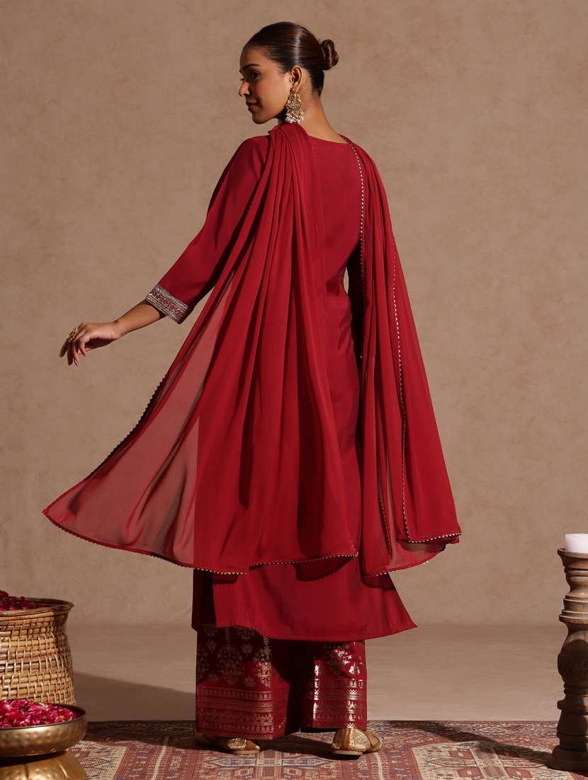 Women Maroon Kurta Dupatta Set - 22439881 -  Standard Image - 5