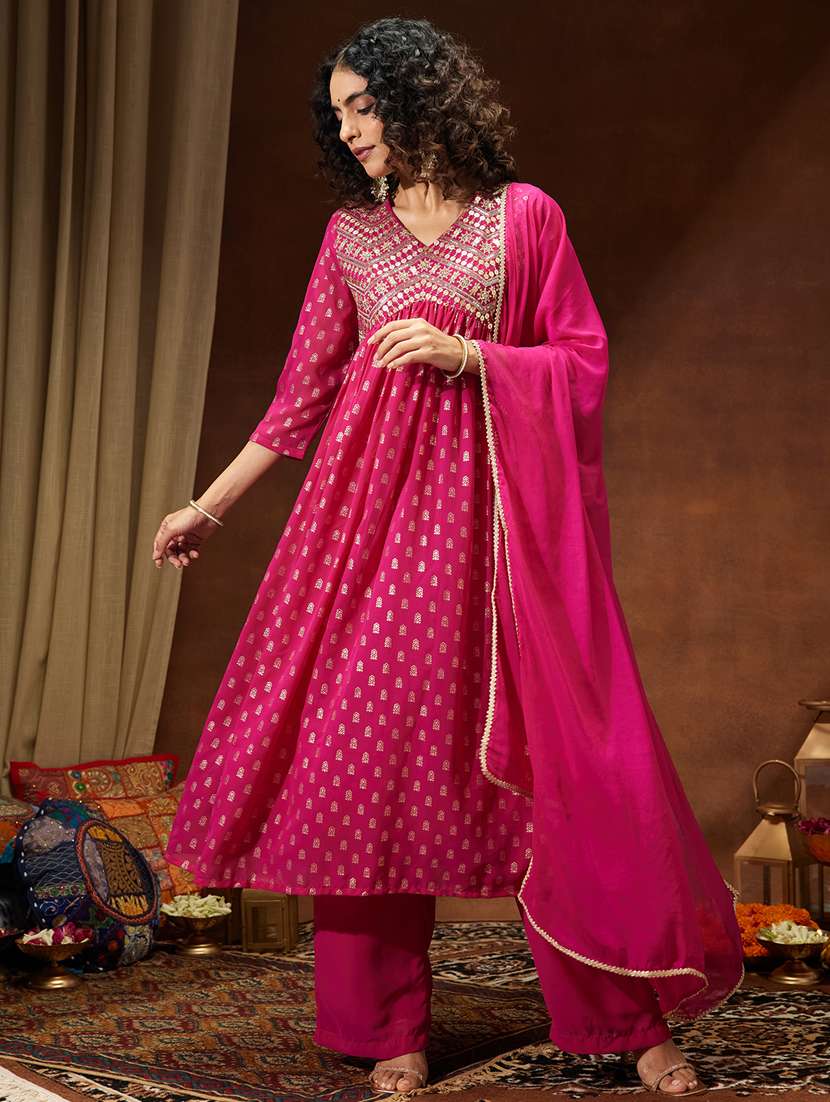 women pink kurta dupatta set - 22439886 -  Standard Image - 3