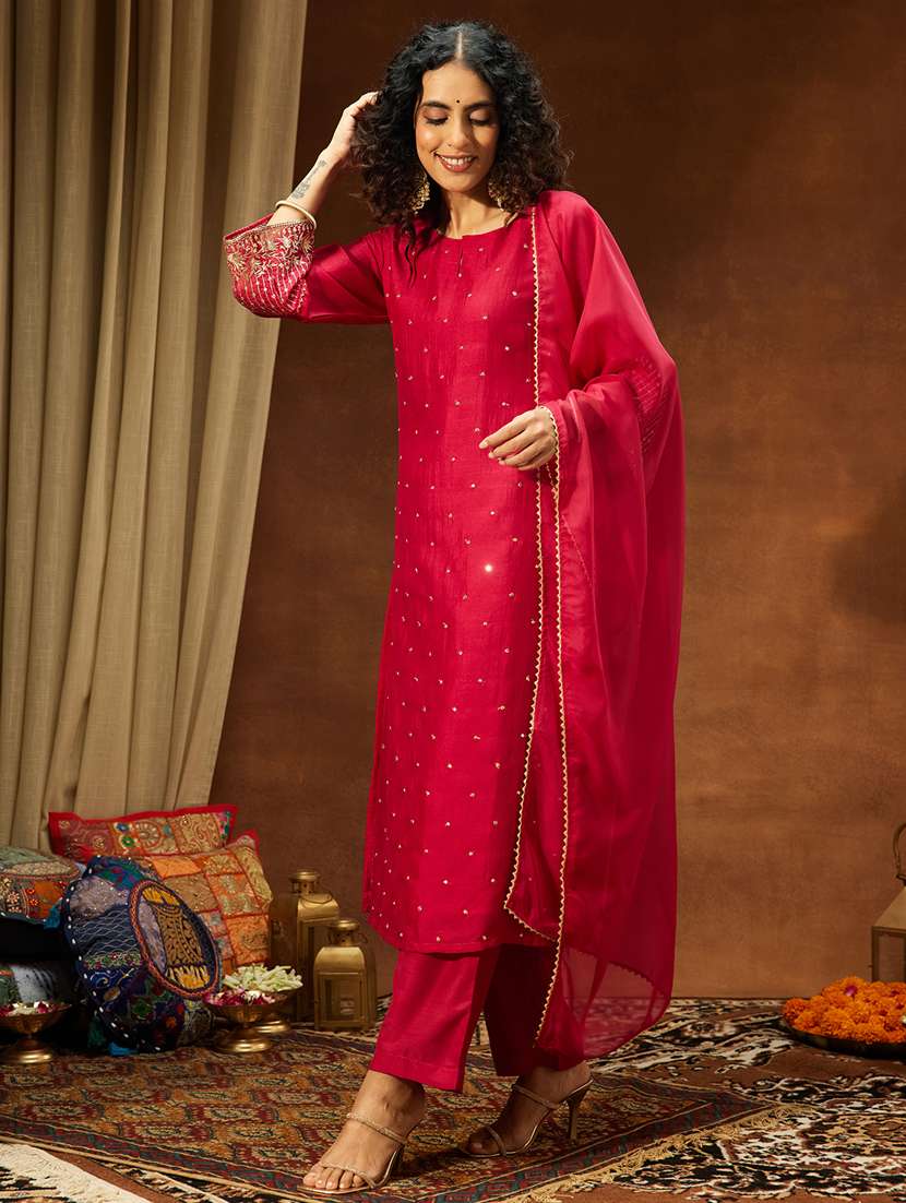 women pink kurta dupatta set - 22439892 -  Standard Image - 3