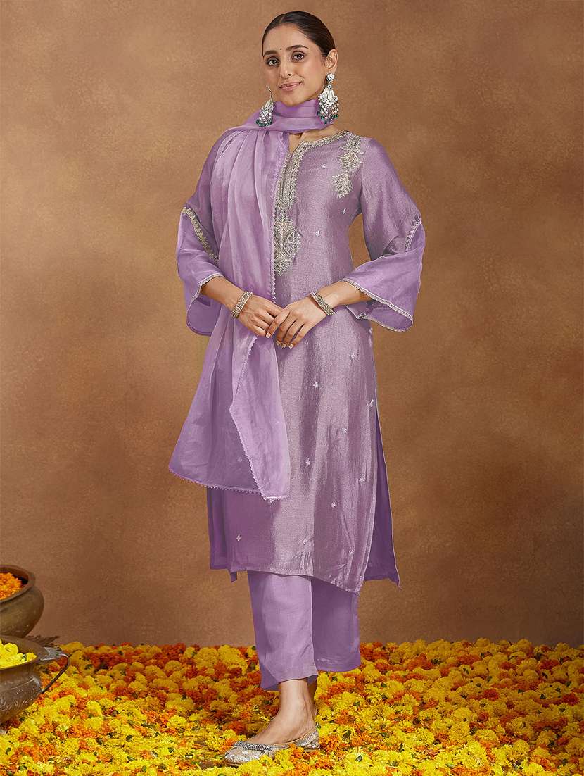 women lavender kurta dupatta set - 22439894 -  Standard Image - 3