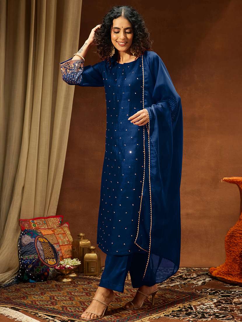 women teal kurta dupatta set - 22439895 -  Standard Image - 3
