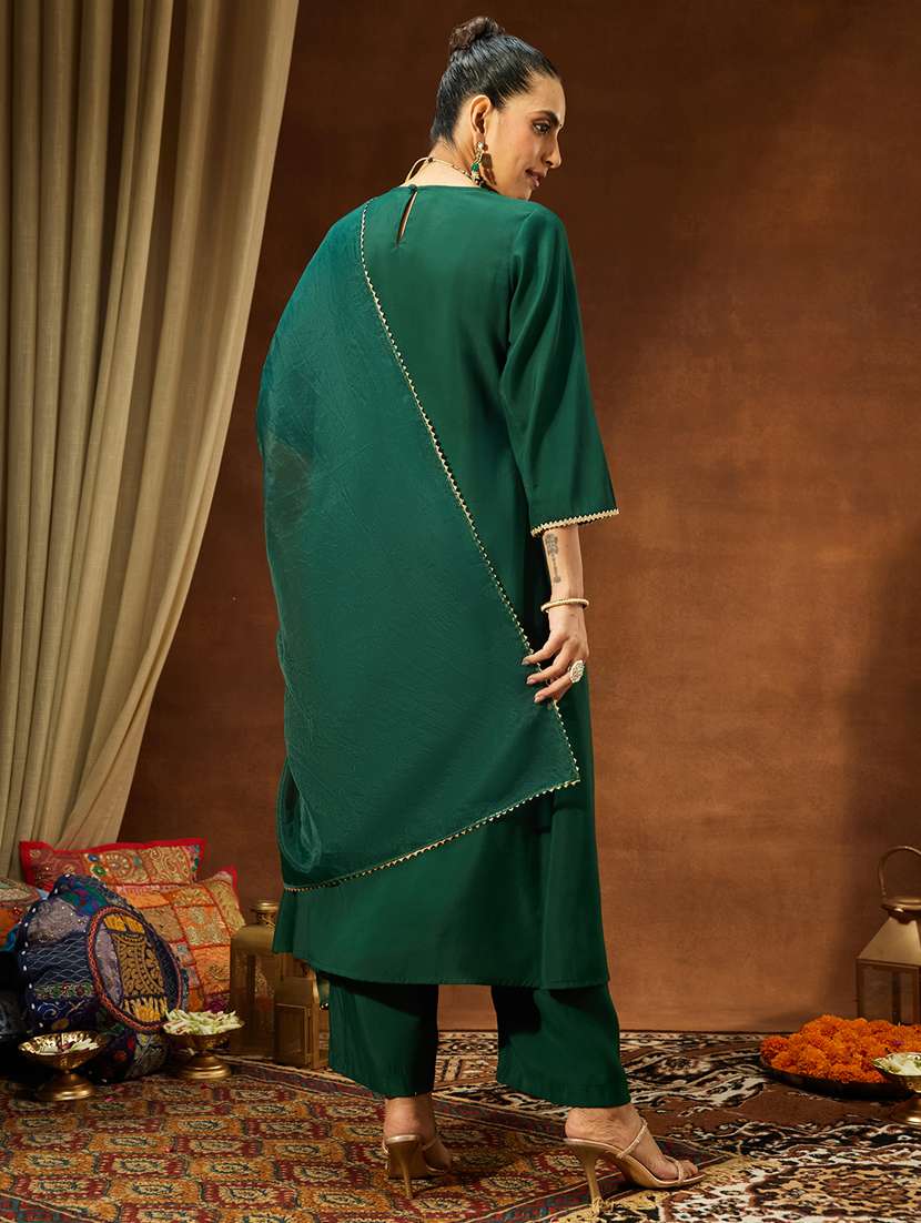 women bottle green kurta dupatta set - 22439897 -  Standard Image - 5