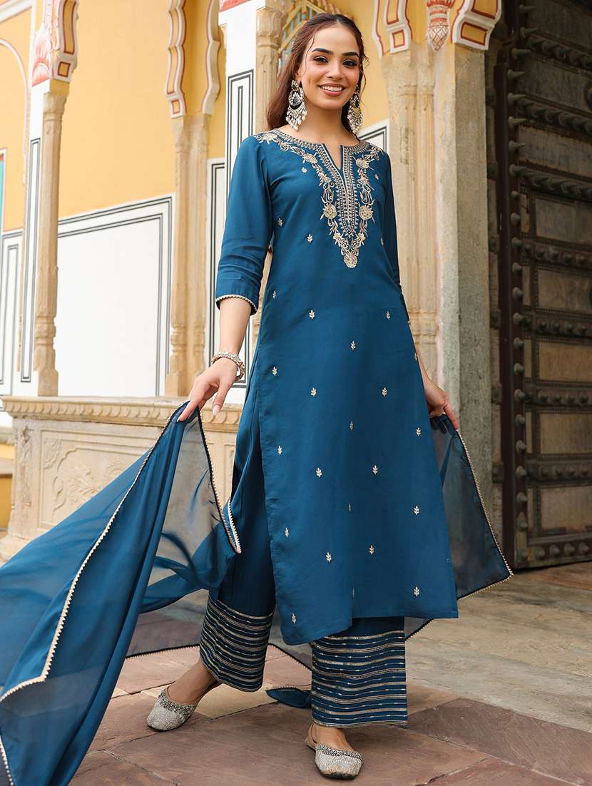women teal kurta dupatta set - 22439898 -  Standard Image - 3