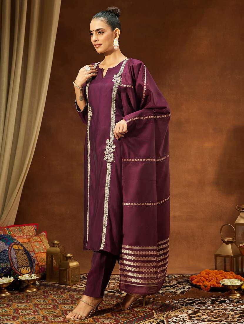 women purple kurta dupatta set - 22439905 -  Standard Image - 3