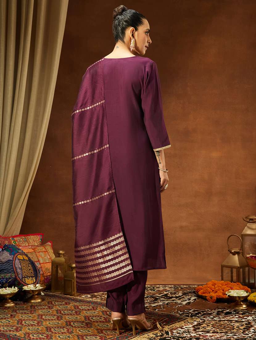 women purple kurta dupatta set - 22439905 -  Standard Image - 5