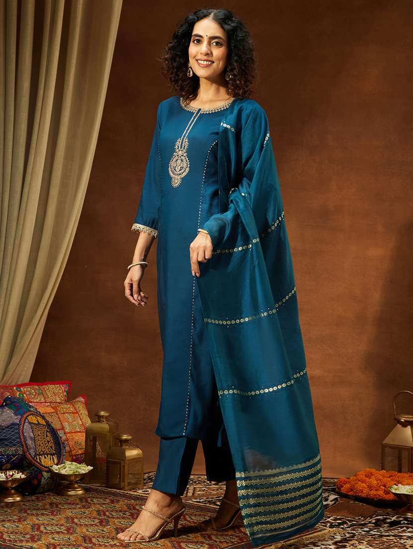 women teal kurta dupatta set - 22439906 -  Standard Image - 3
