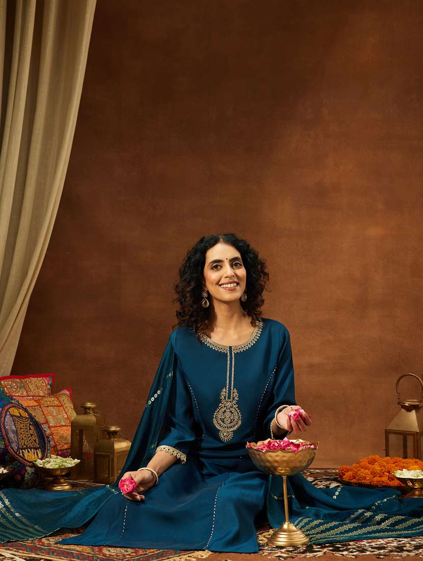 women teal kurta dupatta set - 22439906 -  Standard Image - 5