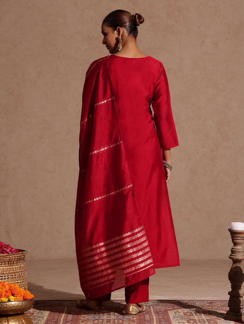 women maroon kurta dupatta set - 22439908 -  Standard Image - 5