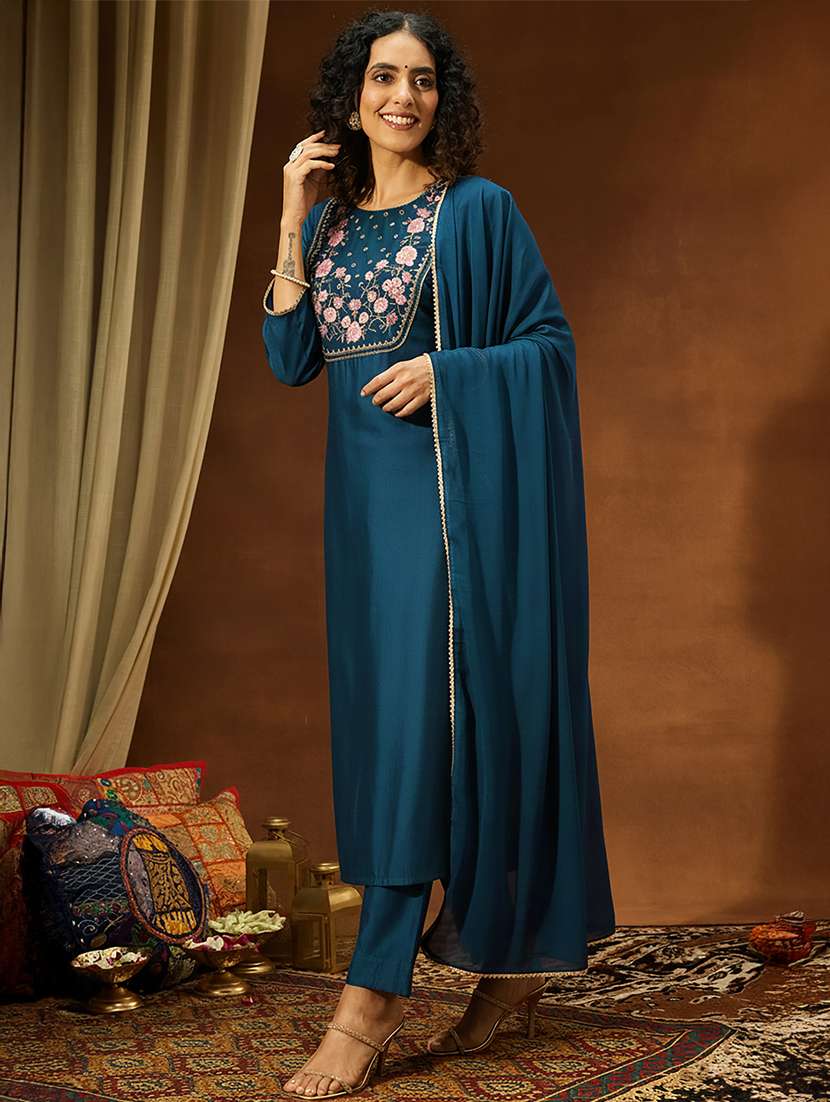 women teal kurta dupatta set - 22439916 -  Standard Image - 3