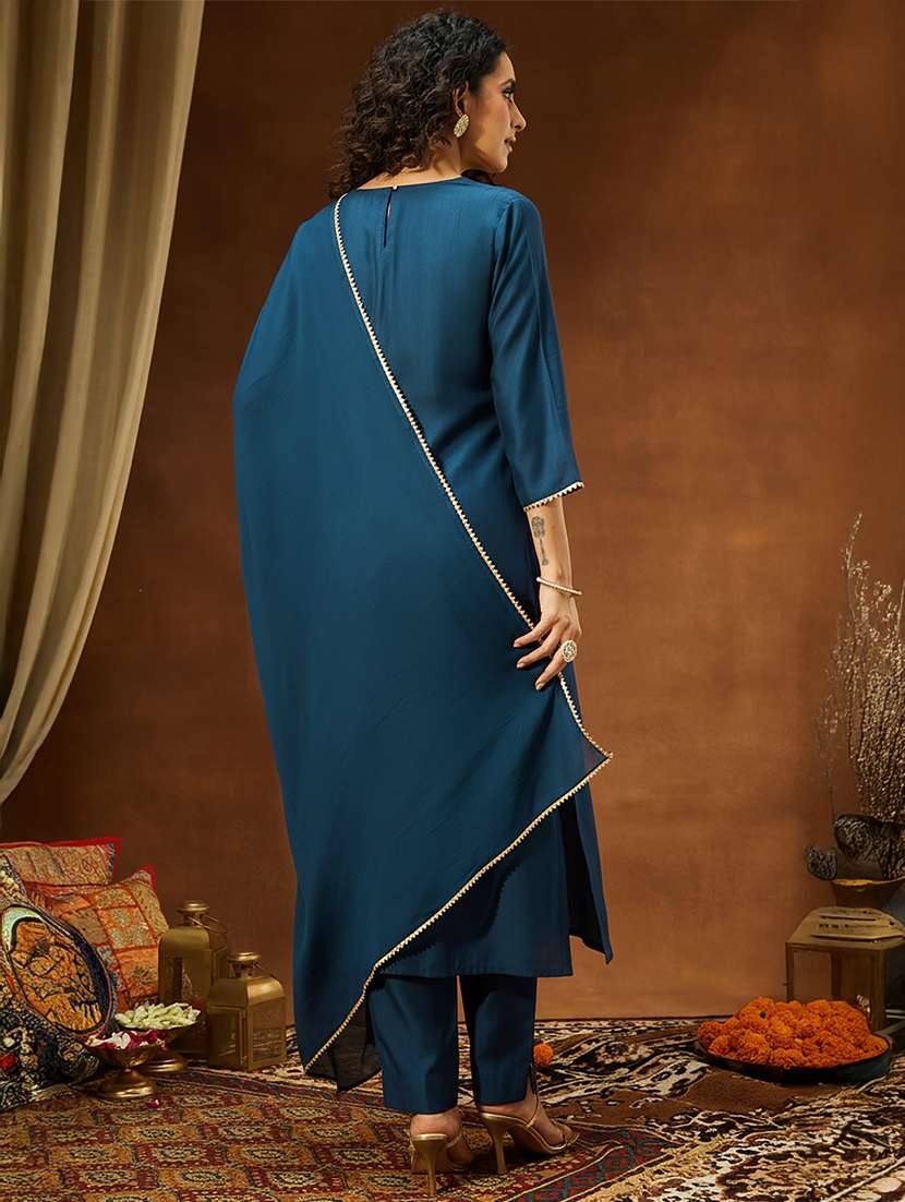 women teal kurta dupatta set - 22439916 -  Standard Image - 5