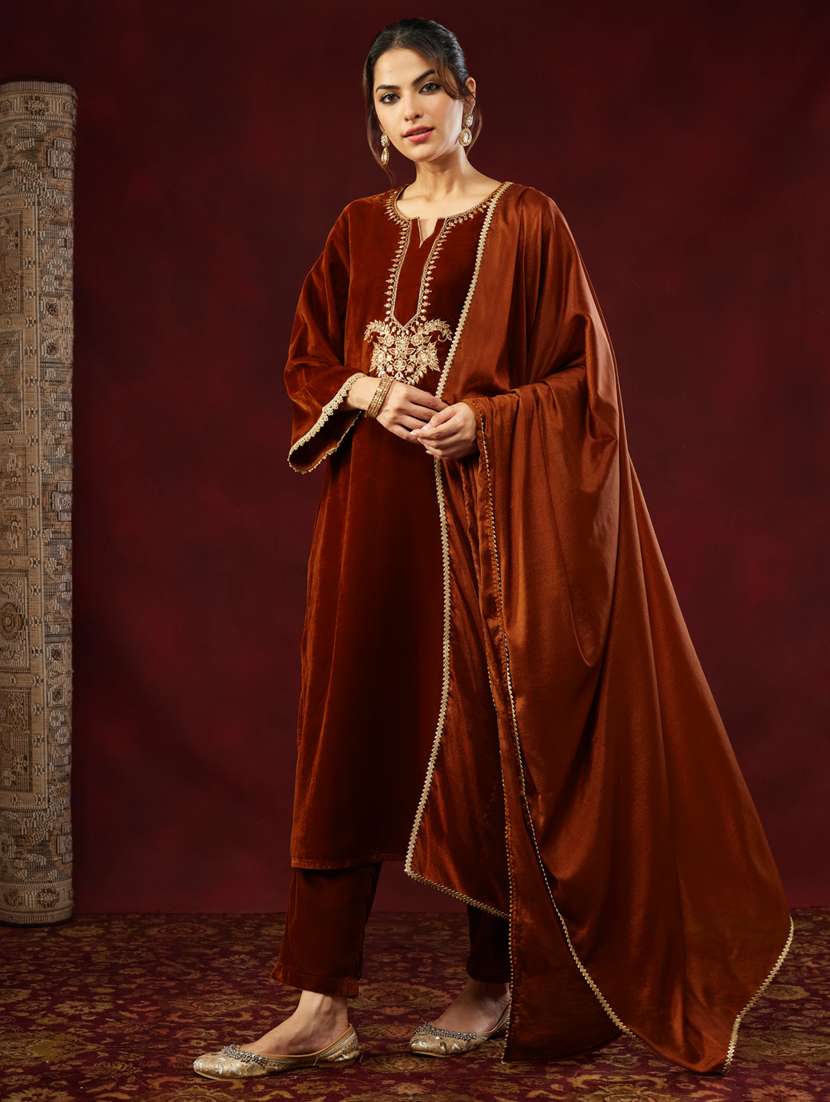 women brown kurta dupatta set - 22439917 -  Standard Image - 3