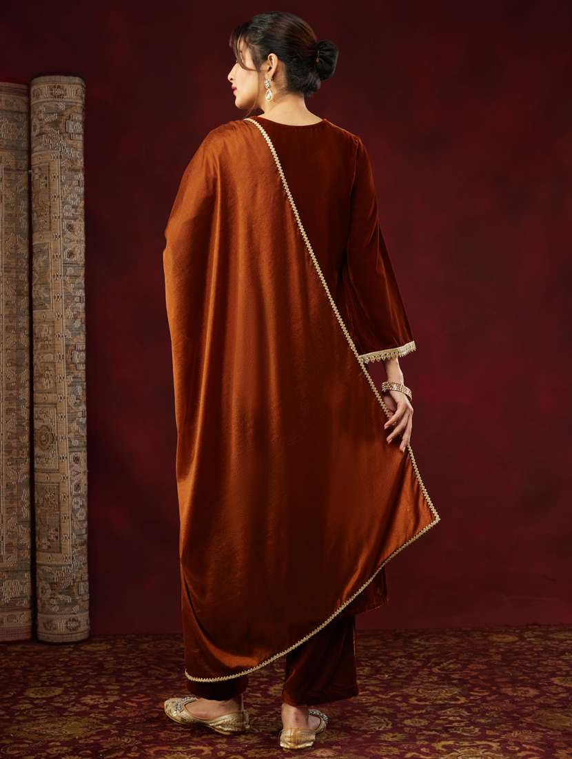women brown kurta dupatta set - 22439917 -  Standard Image - 5