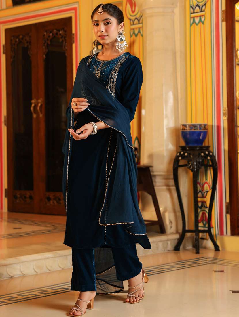 women teal kurta dupatta set - 22439920 -  Standard Image - 3