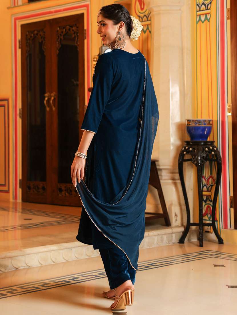 women teal kurta dupatta set - 22439920 -  Standard Image - 5