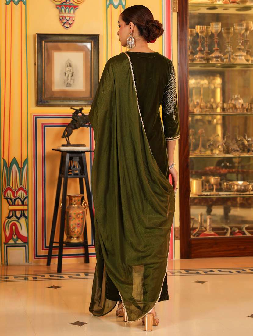 women olive kurta dupatta set - 22439922 -  Standard Image - 5