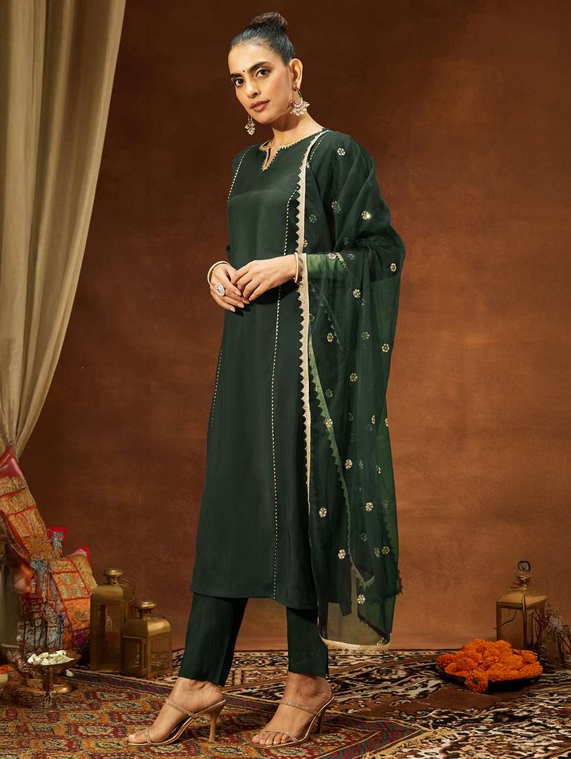 women three quarter sleeve kurat and pant with dupatta set - 22439938 -  Standard Image - 3