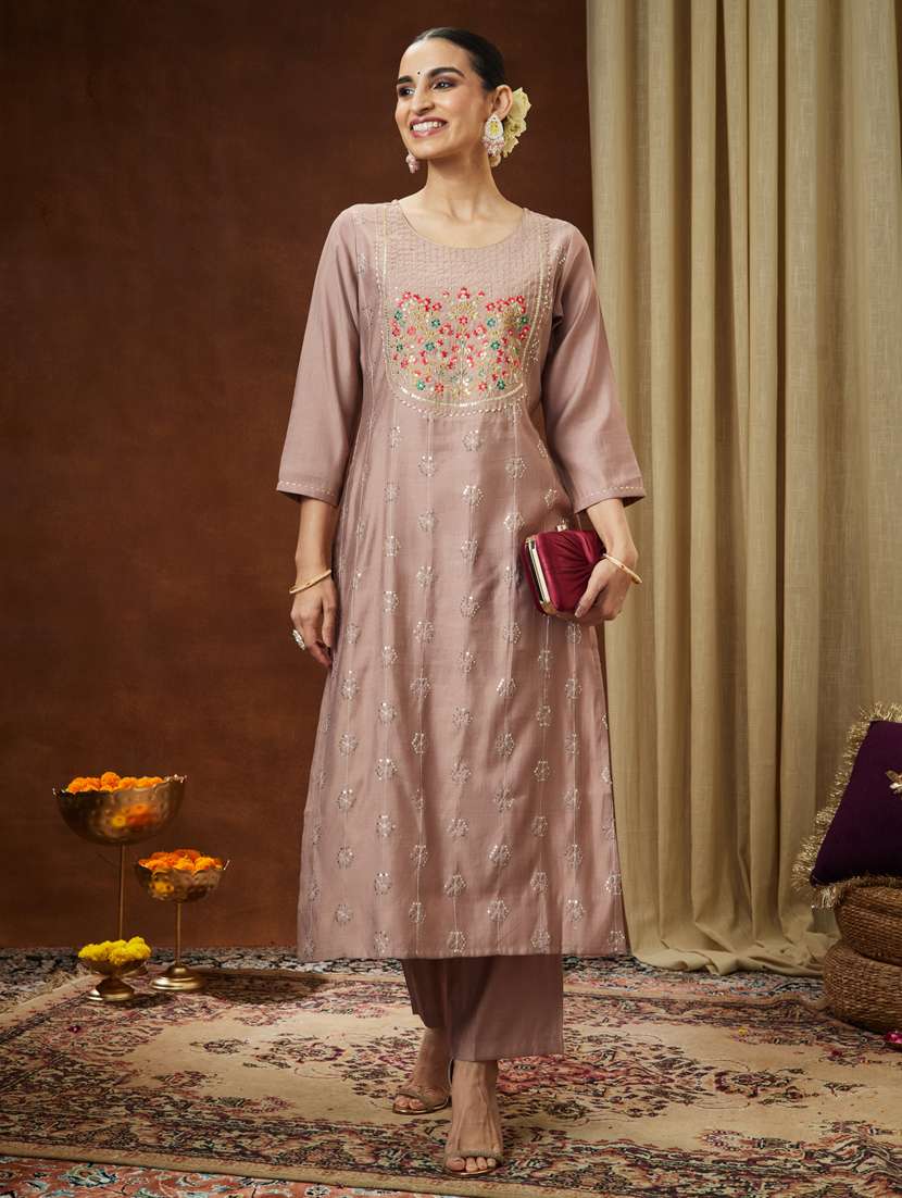 women brown kurta pant set